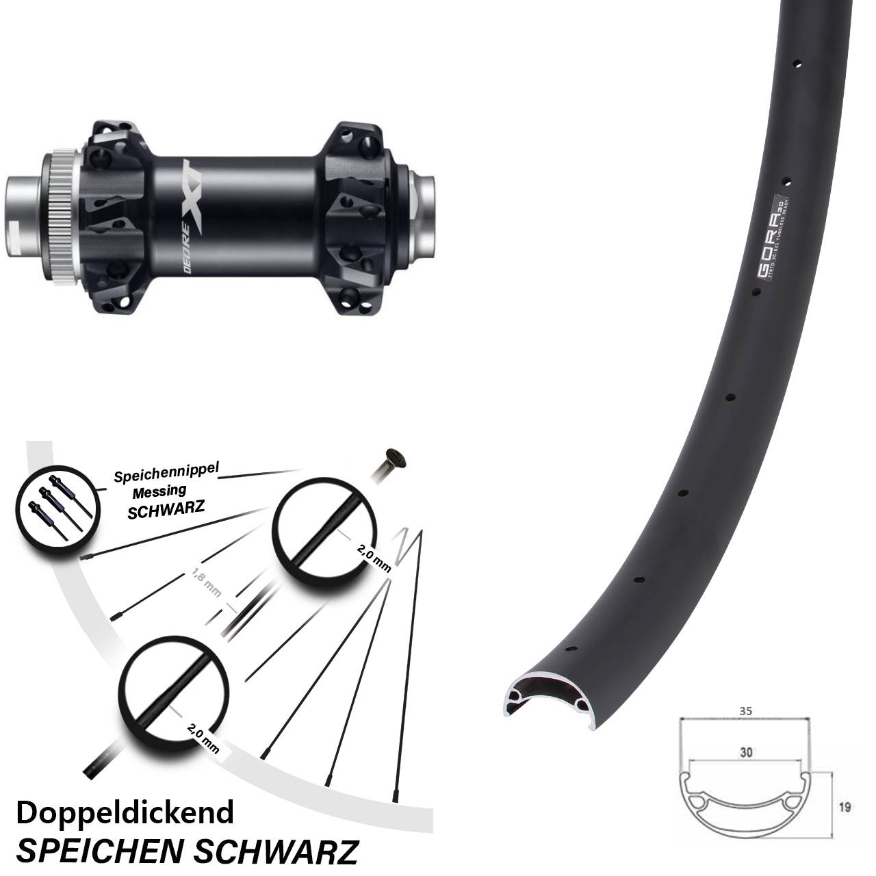 Shimano Deore XT Boost Straightpull Gora 30-622 ETRTO Voderrad 29 Zoll MTB