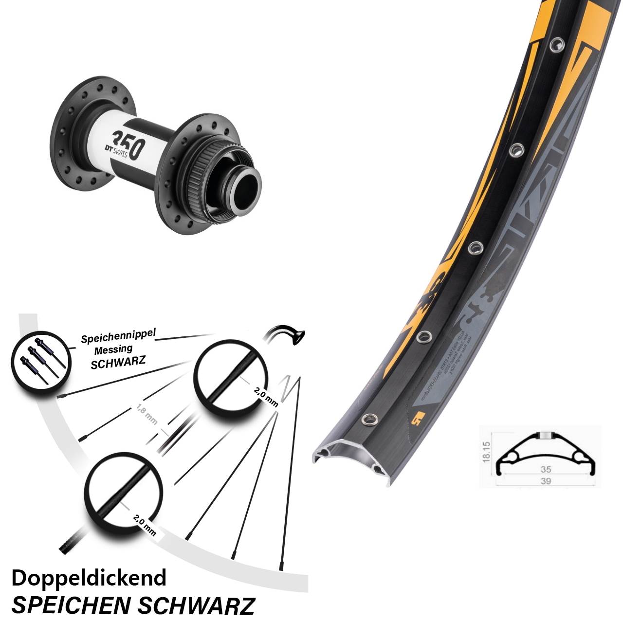 Centerlock Vorderrad 15x100 27,5 Zoll Rodi TRYP 35 DT Swiss 350