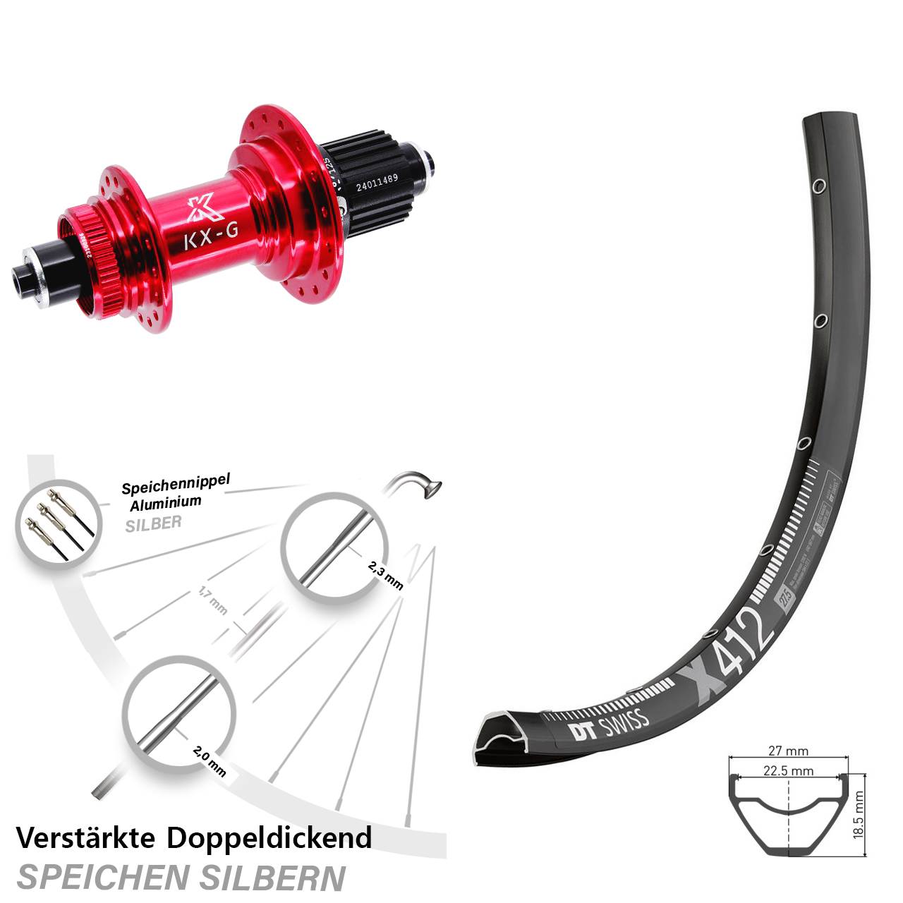 Centerlock Hinterrad 29 Zoll DT Swiss X 412 KX-G rot Micro Spline für Schnellspanner