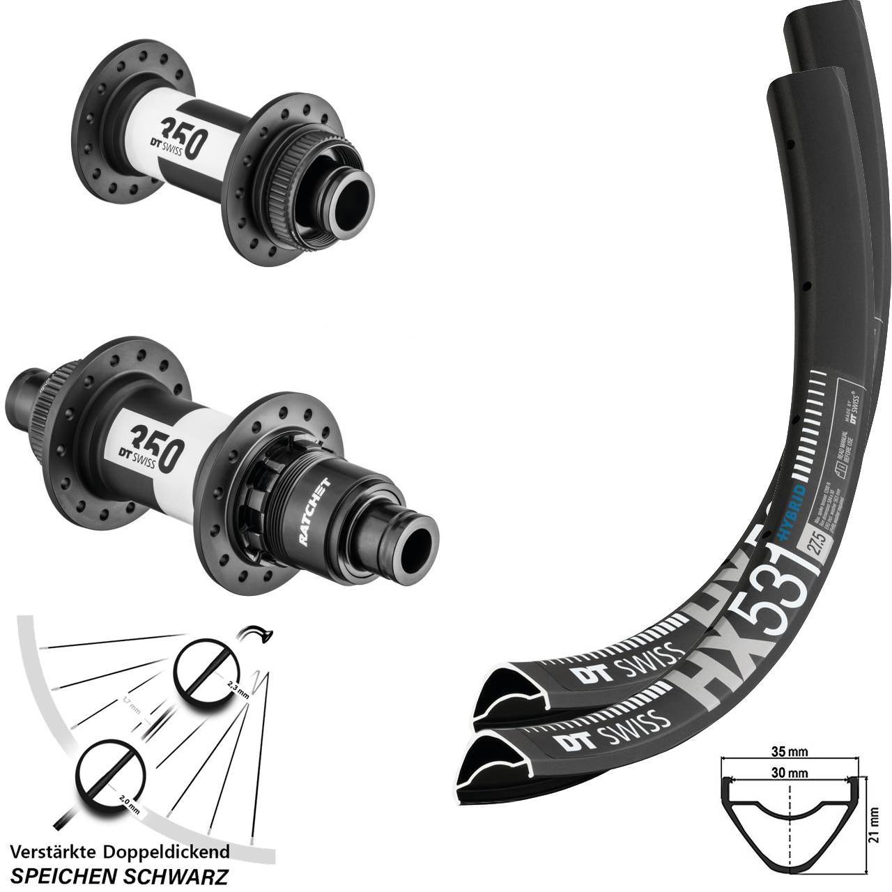 DT Swiss HX 531 DT Swiss 350 29 Zoll Disc Laufrad-Satz 15x100 12x142 XD 11-12 fach