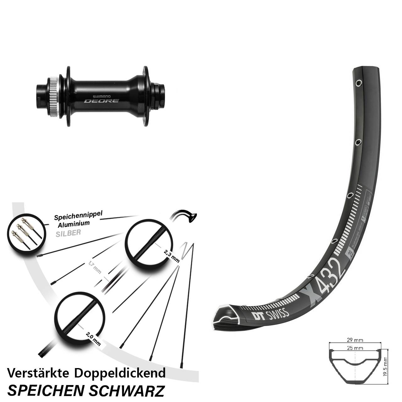 Centerlock Vorderrad 29 Zoll DT Swiss X432 Shimano HB-M6010-B 15x110 Boost