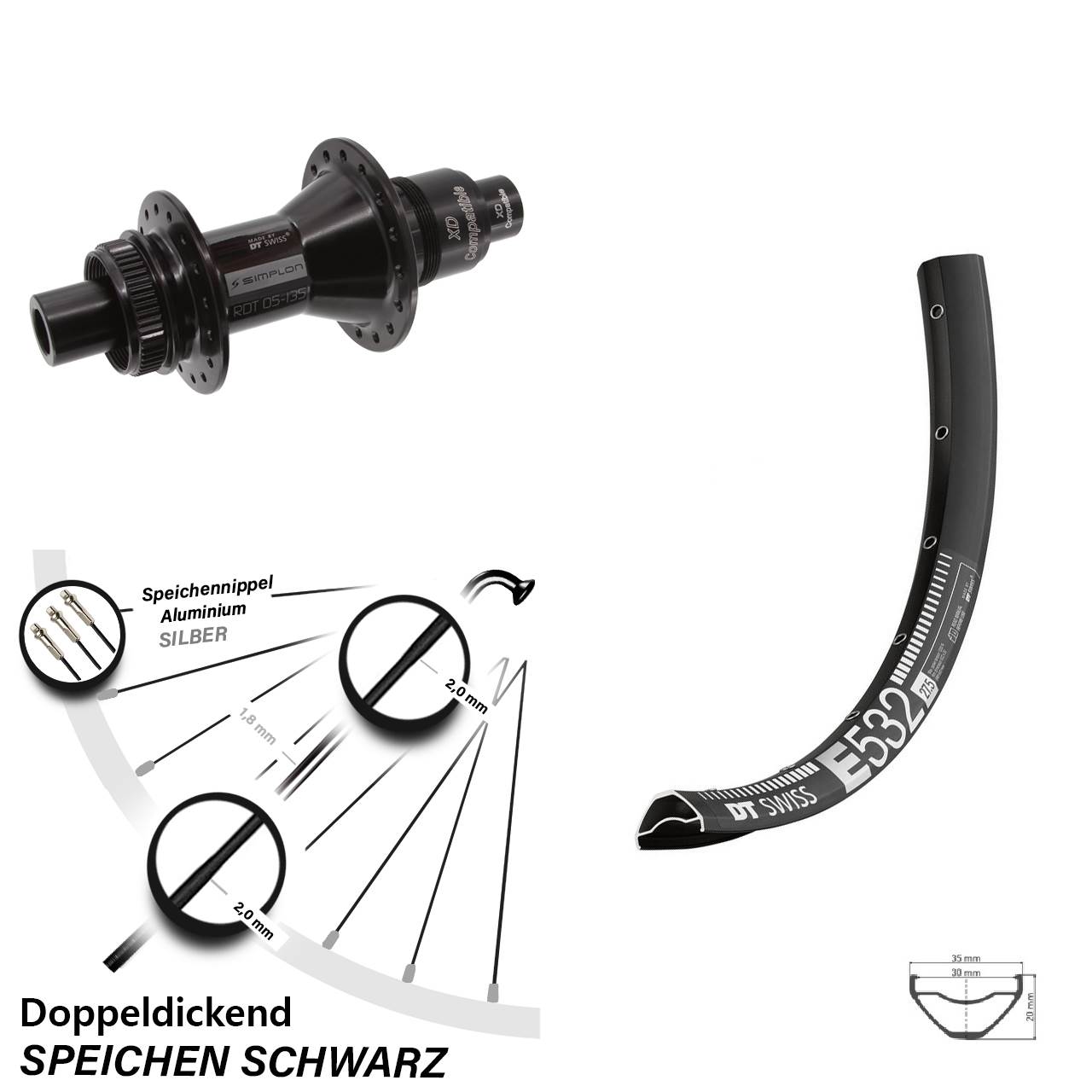 Centerlock Hinterrad 12x142 27,5 Zoll DT Swiss E 532-370 XD