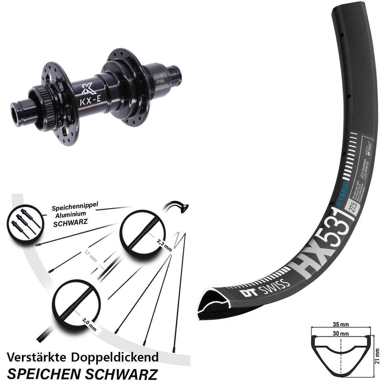 Boost Disc Hinterrad 12x148 29 Zoll DT Swiss HX 531 KX-E Heavy Duty SRAM XD