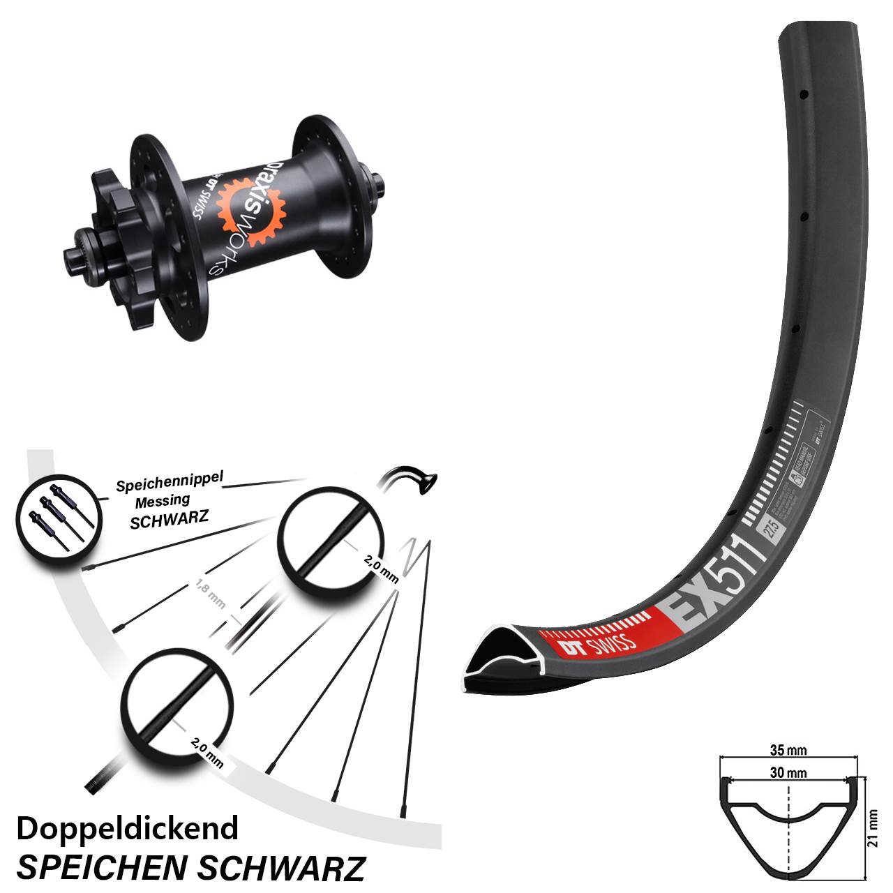 6-Loch Vorderrad 27,5 Zoll DT Swiss EX511-350 QR