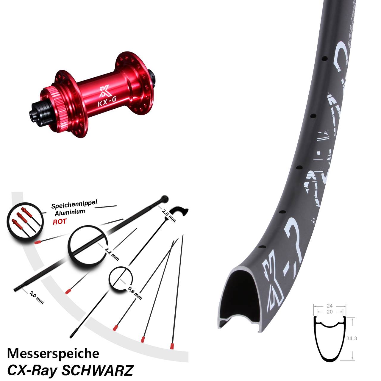 Disc Laufrad 29 Zoll KX-R Road Messerspeiche rot QR CX-Ray