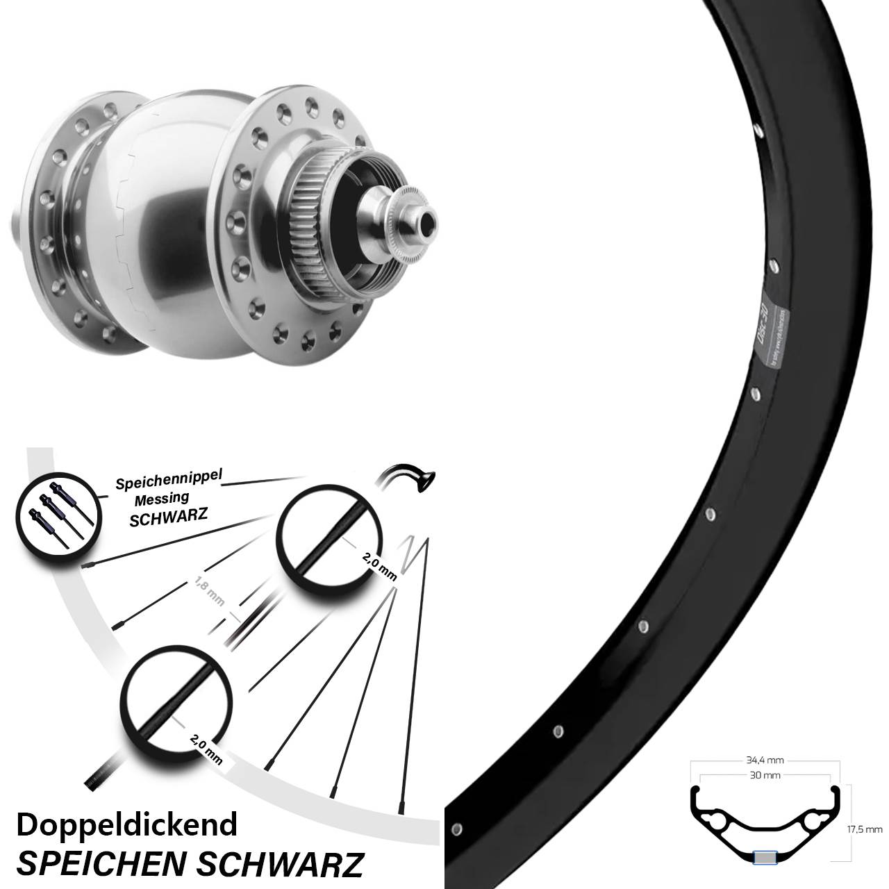 29 Zoll Ryde Disc 30 SON 28 Nabendynamolaufrad für Schnellspanner