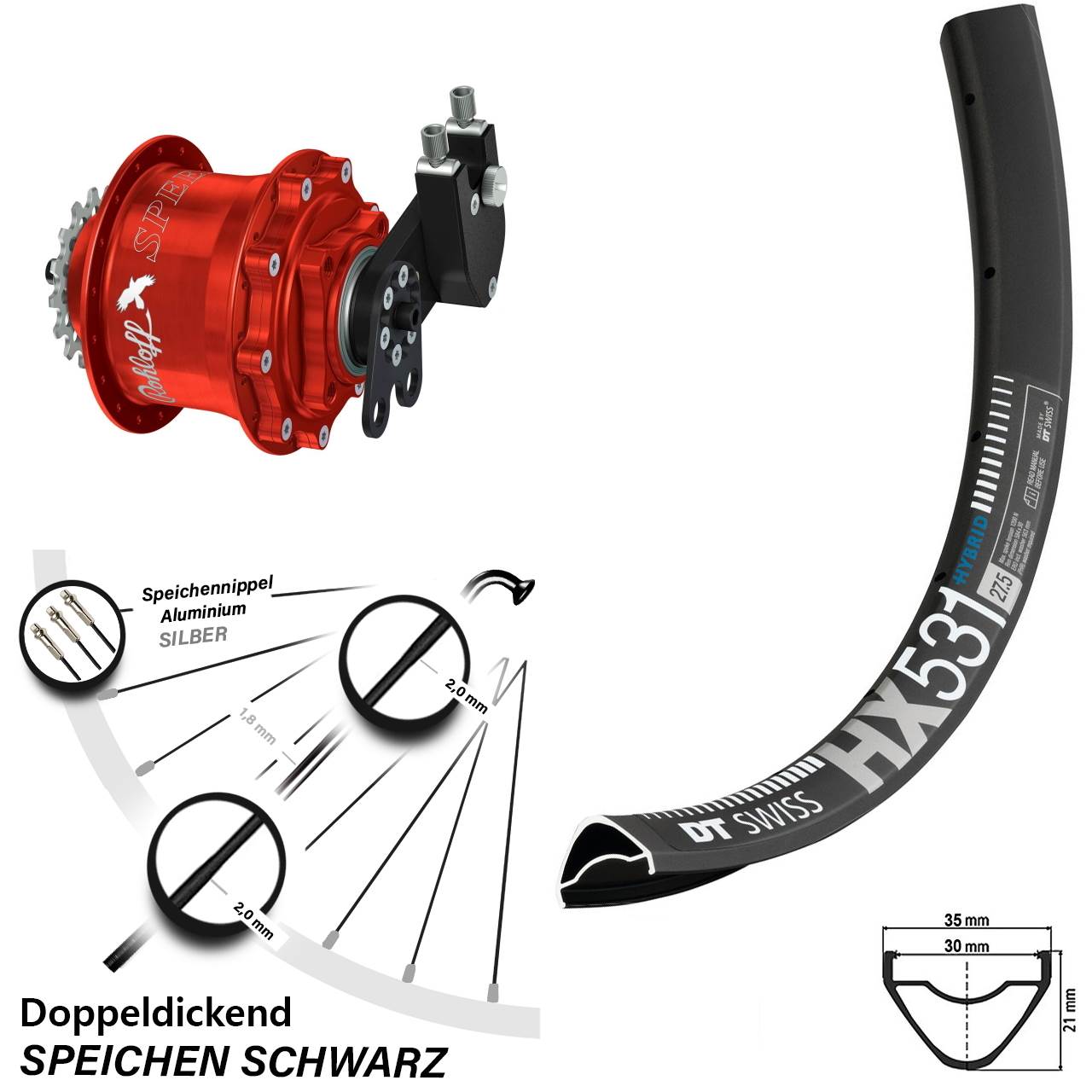 29 Zoll DT Swiss HX531 Rohloff Speedhub CC DB rot