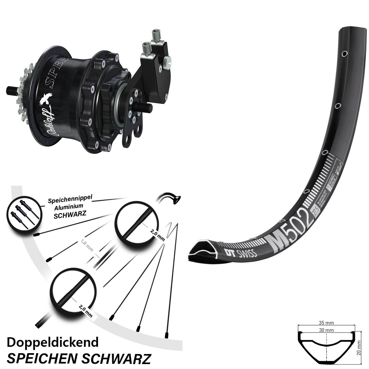 DT Swiss M 502 Rohloff Speedhub 500/14 TS DB Tandem 27,5 Zoll Disc Hinterrrad