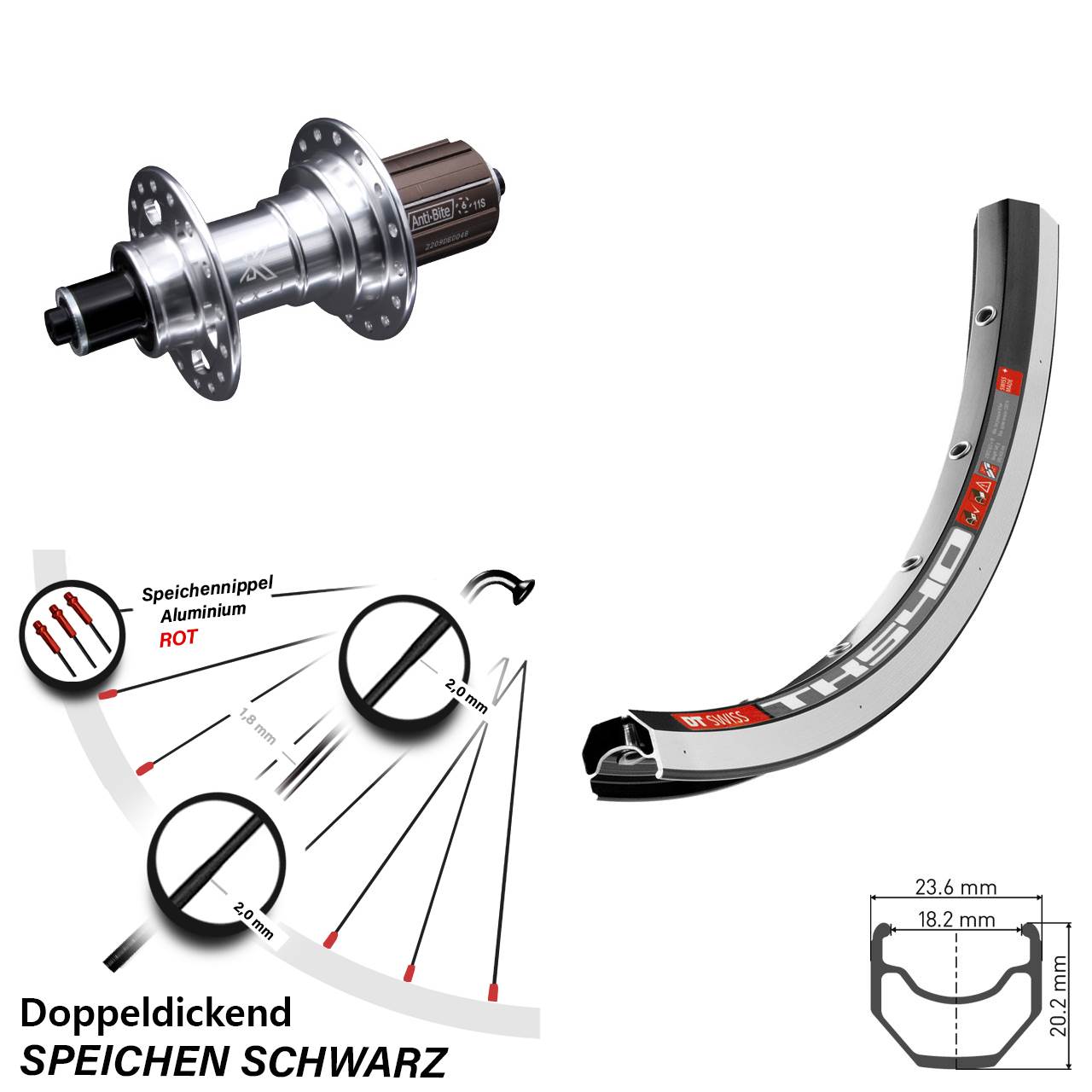 Hinterrad 28 Zoll DT Swiss TK 540 Felgenbremse KX-T Nabe 5x135 mm 8-12 fach