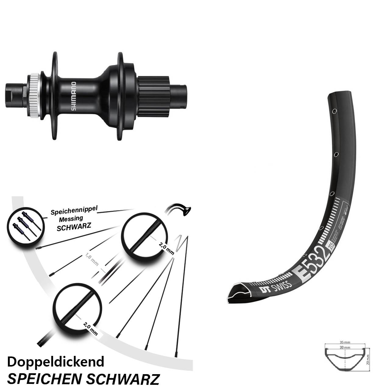 Disc Hinterrad 12x142 29 Zoll DT Swiss E532 Shimano FH-MT510 Micro Spline