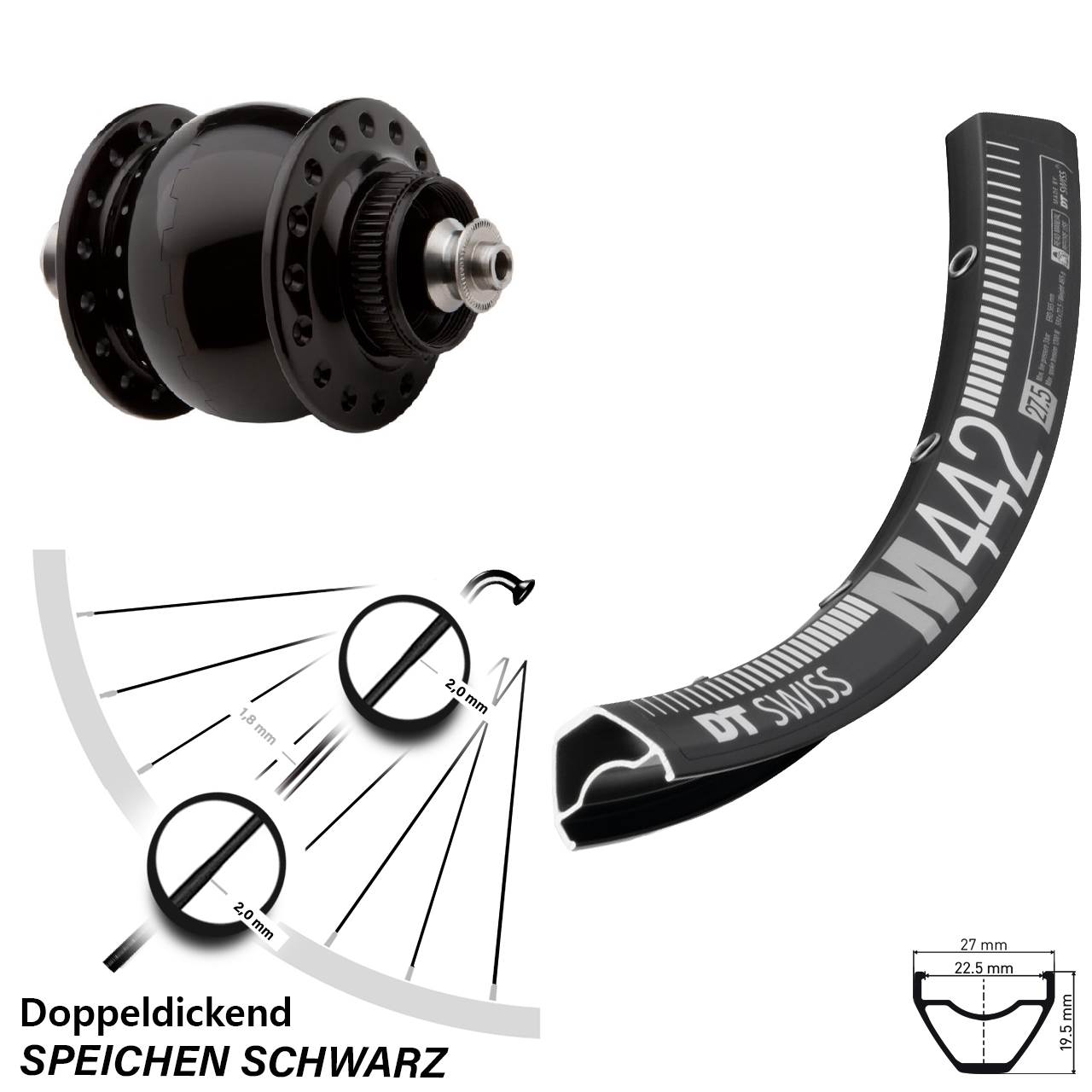 Centerlock Dynamo-Vorderrad für Schnellspanner 29 Zoll DT Swiss M 442 SONdelux