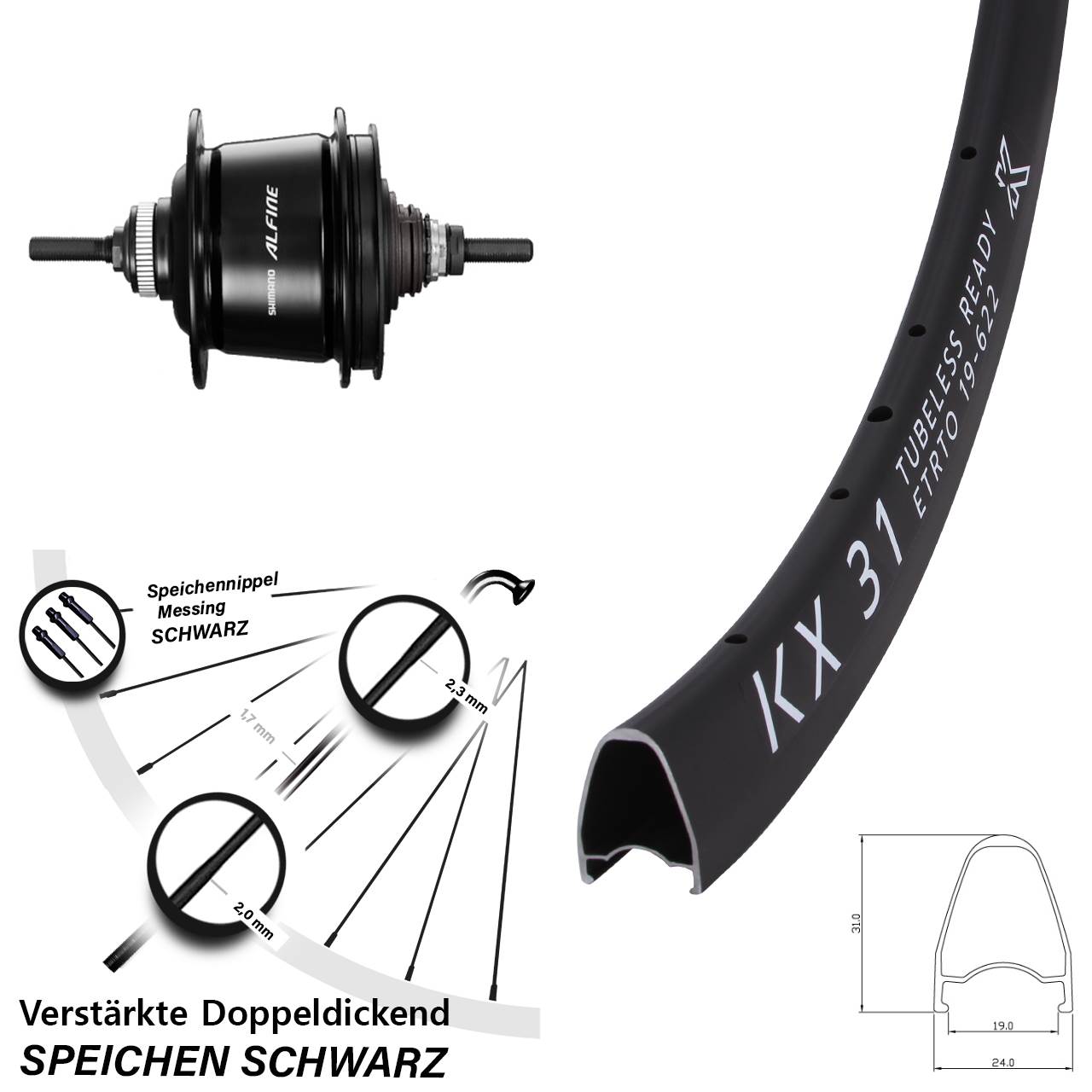 28 Zoll Shimano 8 Gang Alfine KX 31 Disc Hinterrad