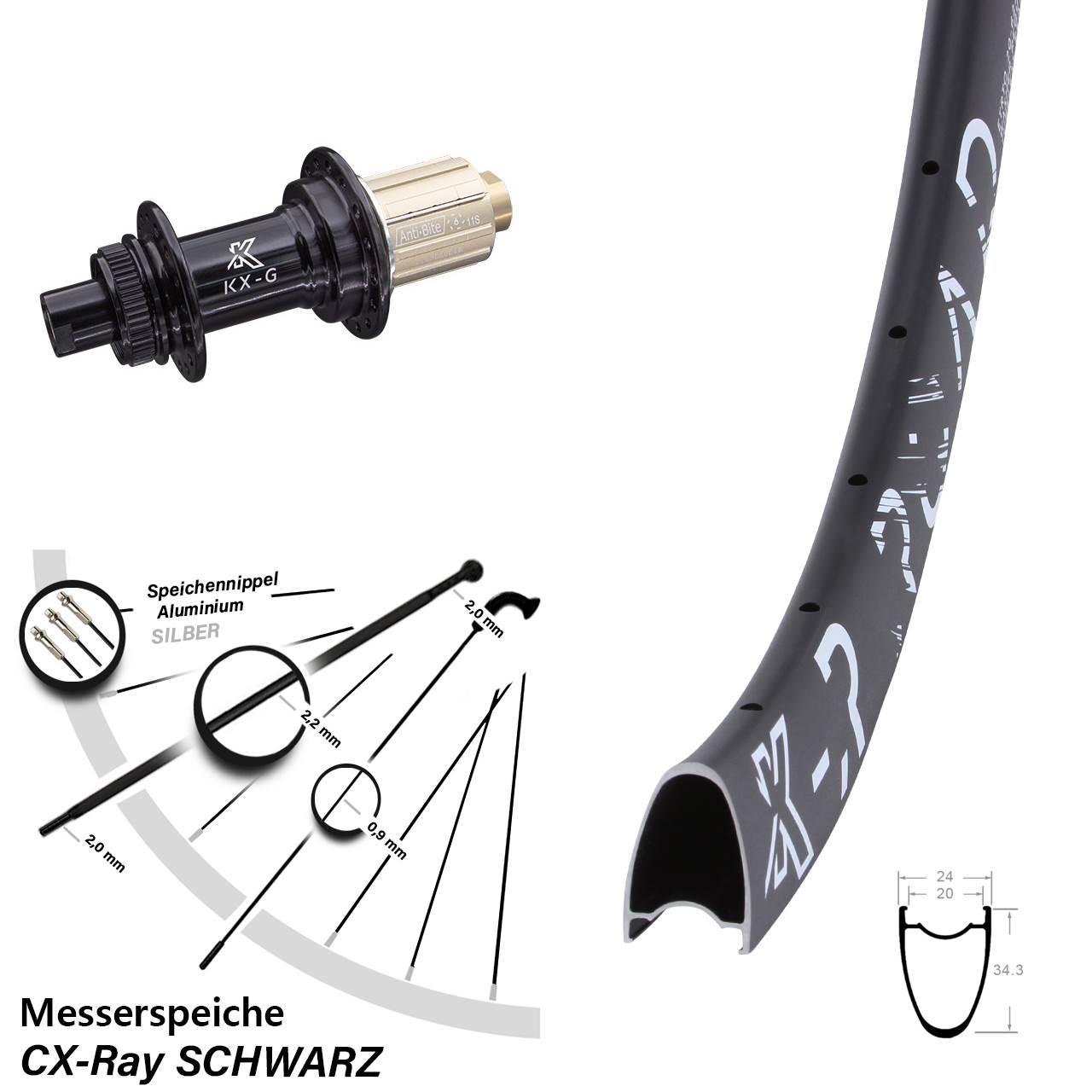 Centerlock Hinterrad 28 Zoll KX-R Road Messerspeiche 8-12 fach HG 12x142 CX-Ray