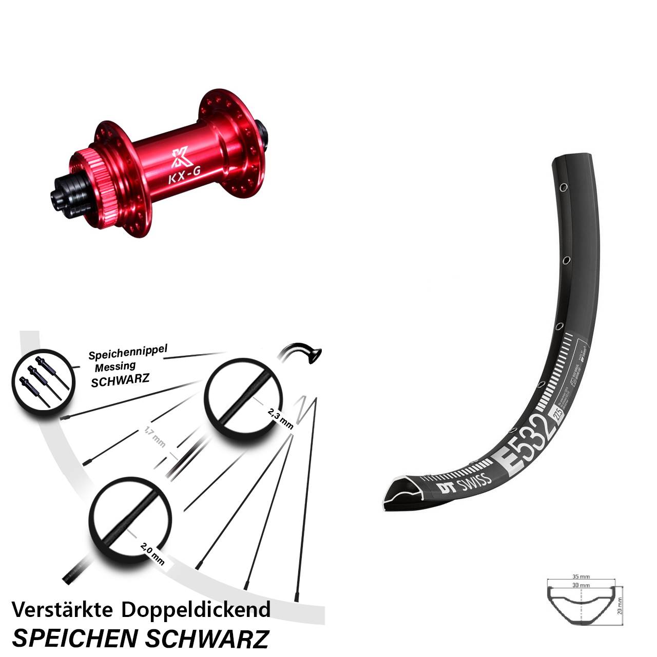 Disc Laufrad für Schnellspanner 29 Zoll DT Swiss E532 KX-G rot