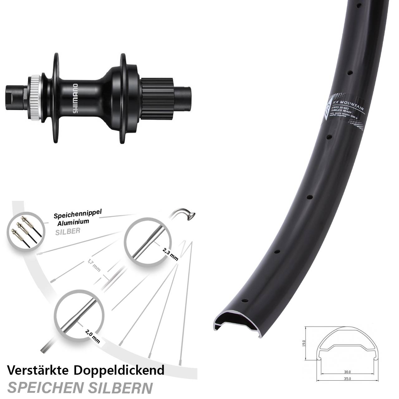 Hinterrad Centerlock 29 Zoll KX Mountain Shimano FH-MT510 Micro Spline 12x142