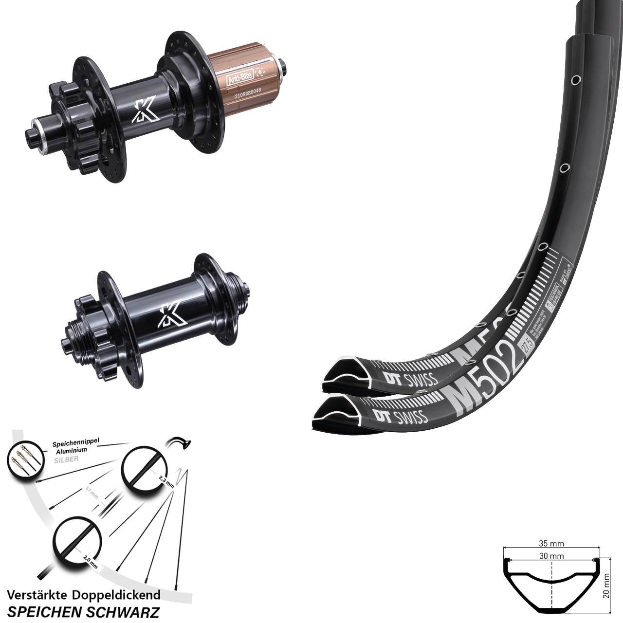 Laufradsatz 6-Loch QR 29 Zoll DT Swiss M 502 KX-M 8-12 fach HG