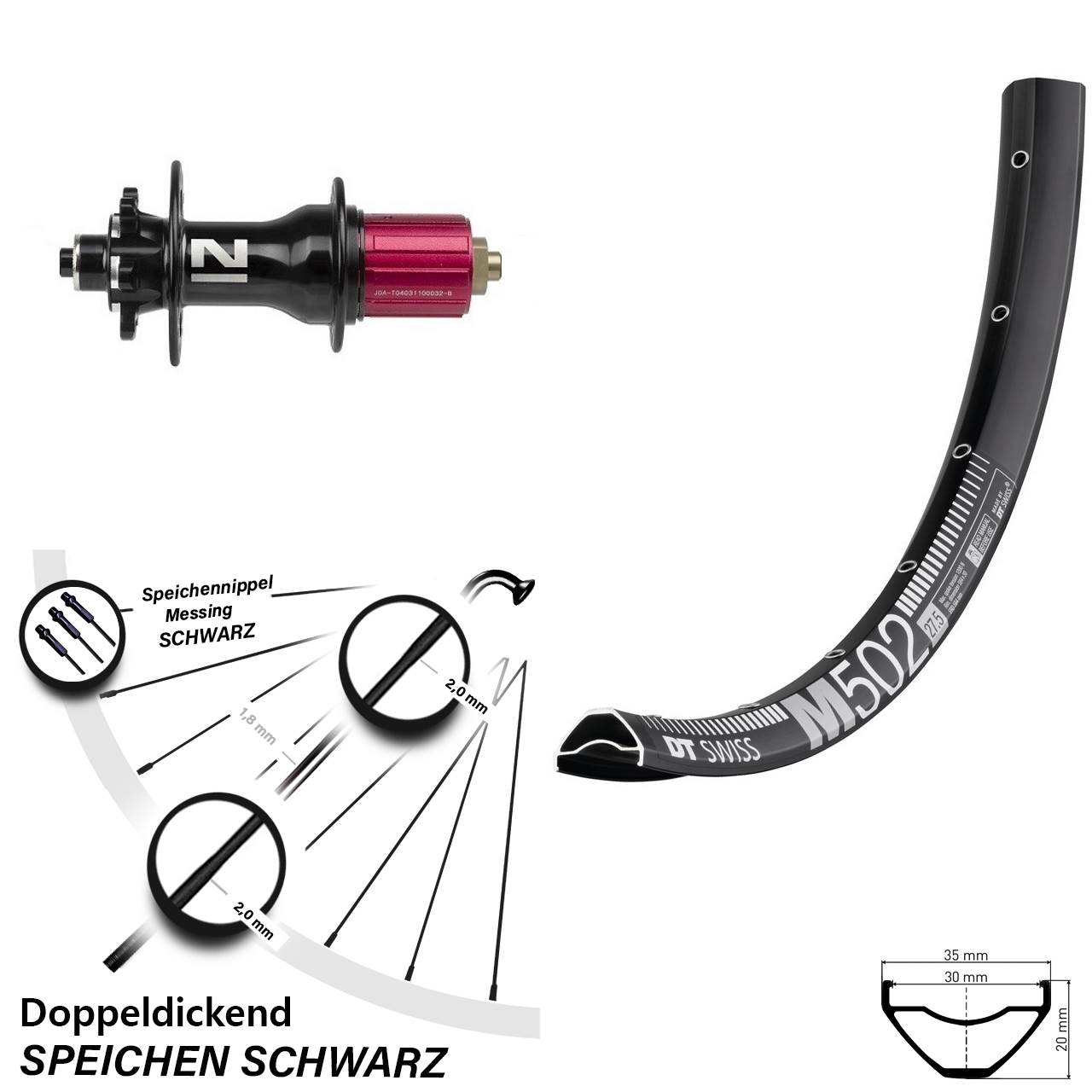 Disc Hinterrad für Schnellspanner 29 Zoll DT Swiss M 502 Novatec Superlight 8-12 fach HG