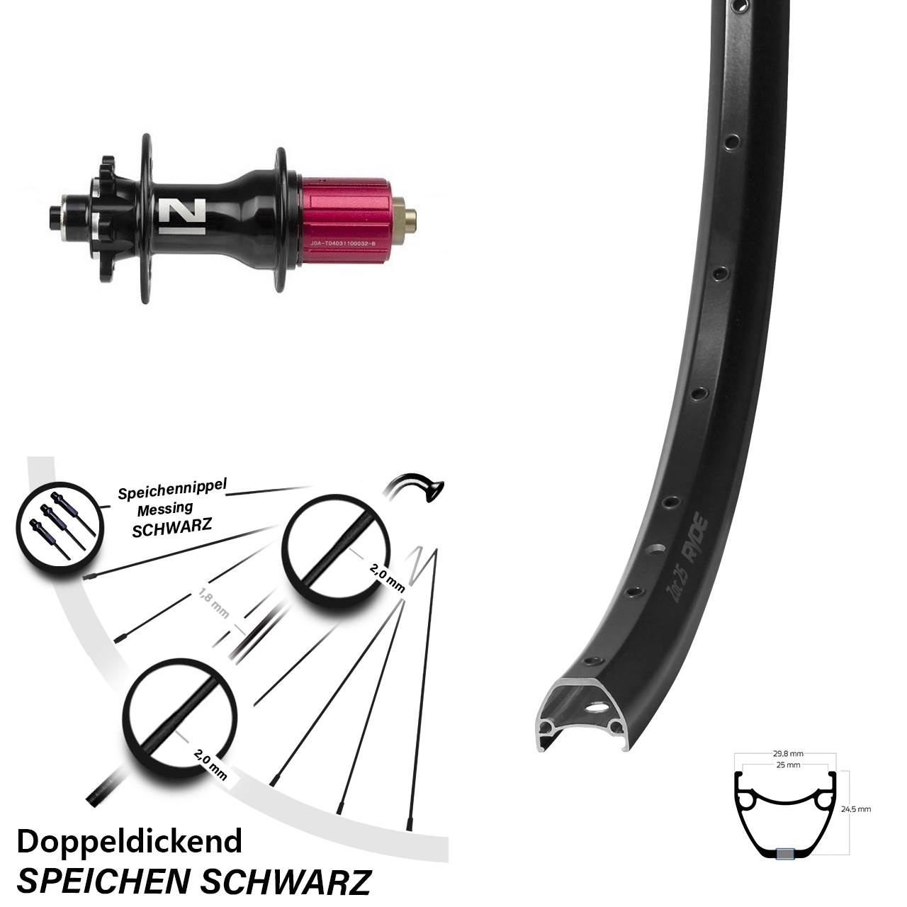 28 Zoll Ryde ZAC 25 Novatec Superlight Hinterrad 6-Loch QR 8-12 fach HG