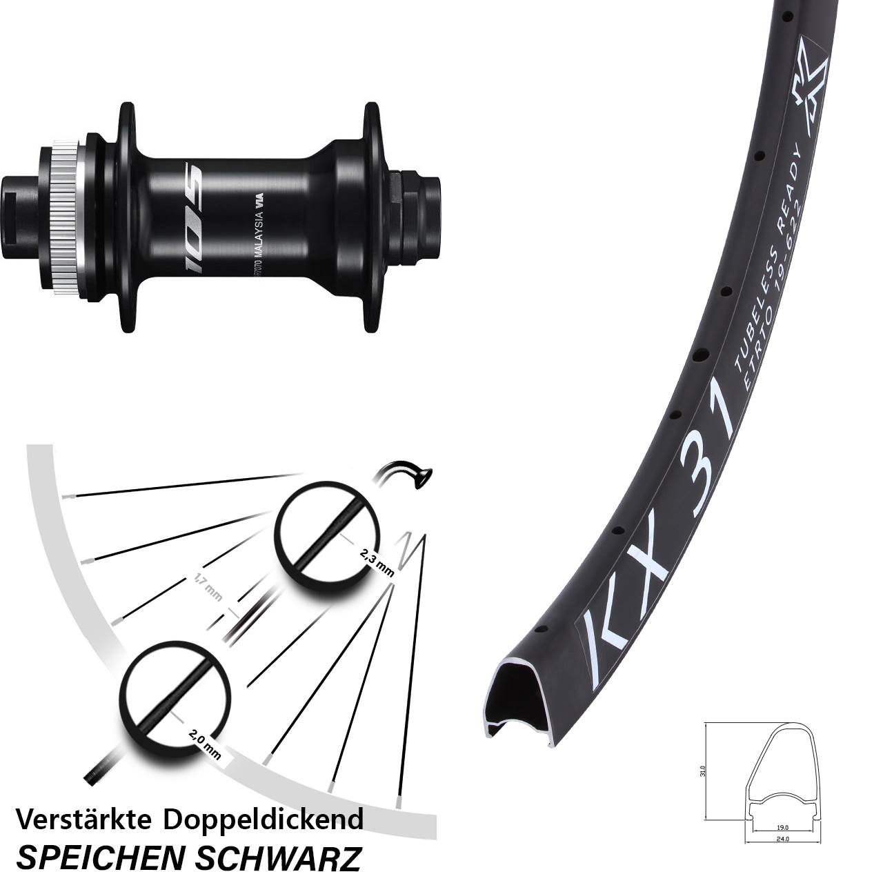 Disc Laufrad 12x100 28 Zoll KX 31 Offset Shimano 105