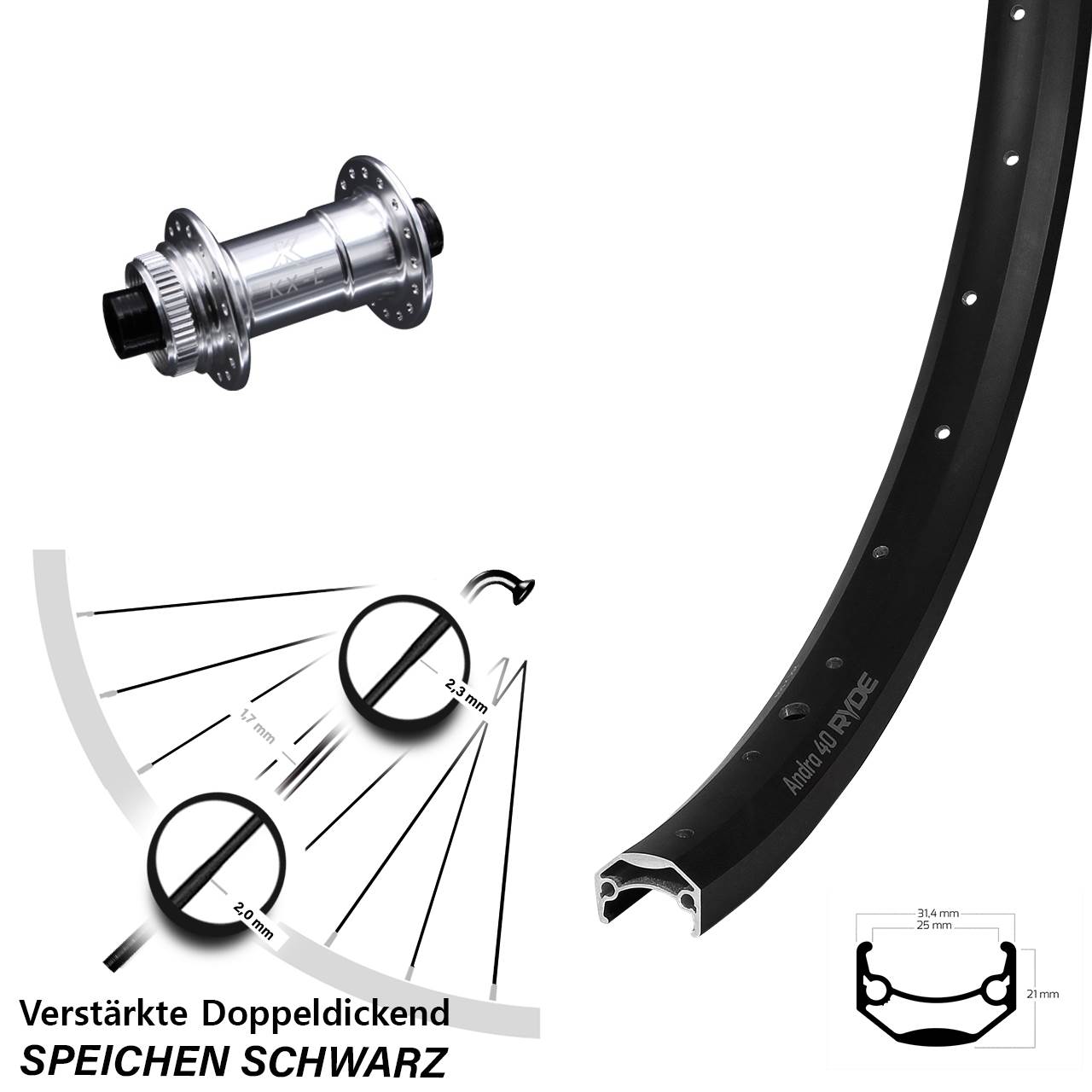 Ryde Andra 40 KX-E 20 Zoll Centerlock Vorderrad 15x100