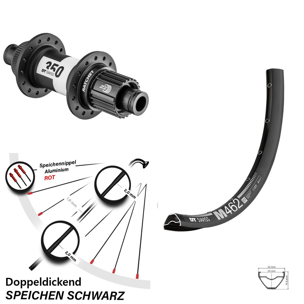 27,5 Zoll DT Swiss M462-350 Hinterrad Centerlock 12x142 Micro Spline
