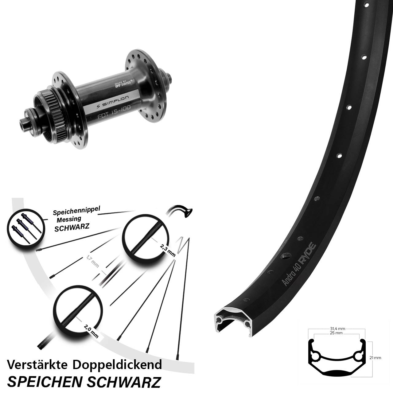 Ryde Andra 40 DT Swiss 370 20 Zoll Disc Vorderrad QR