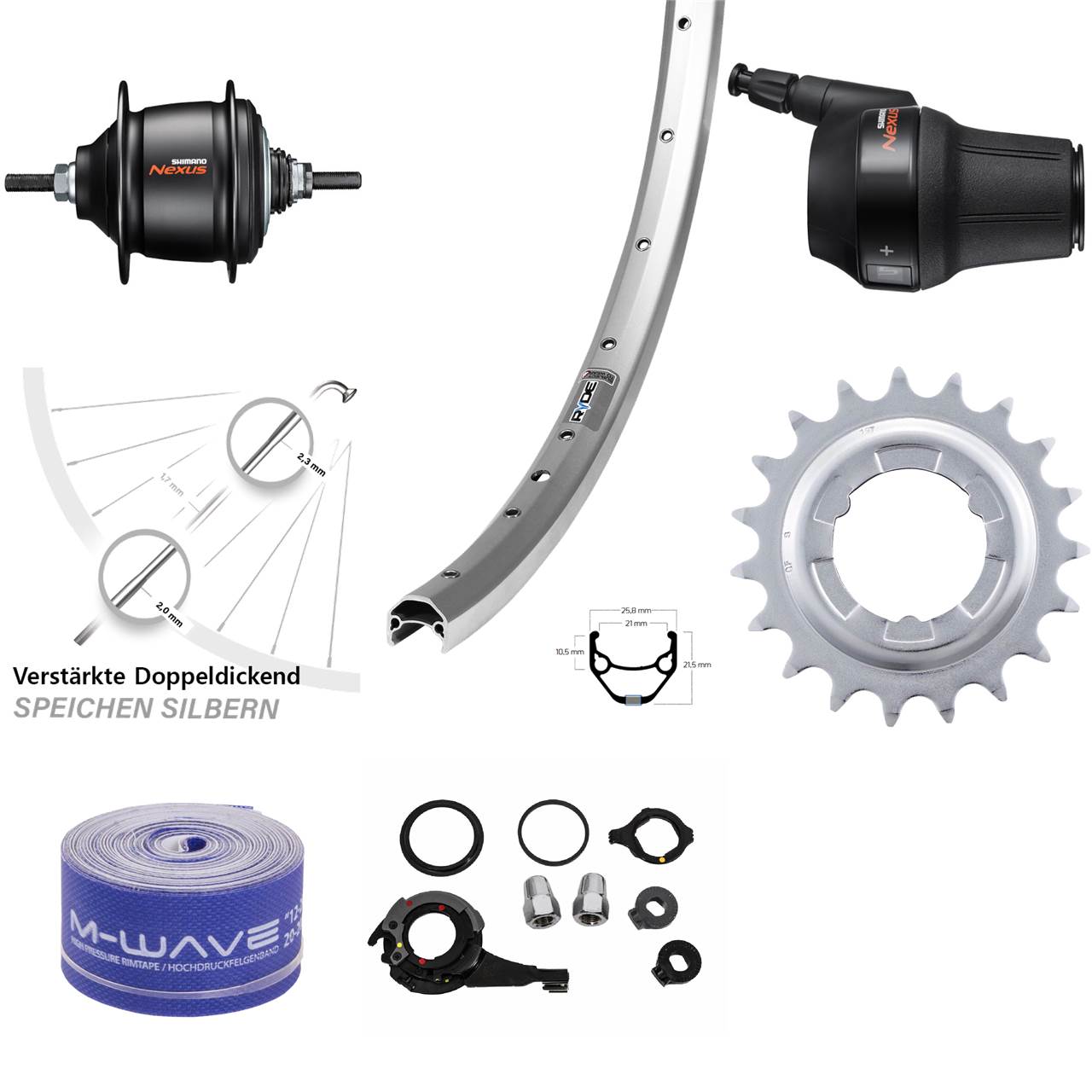 Hinterrad 26 Zoll Ryde Zac 421 Shimano Nexus 8 Gang Freilauf