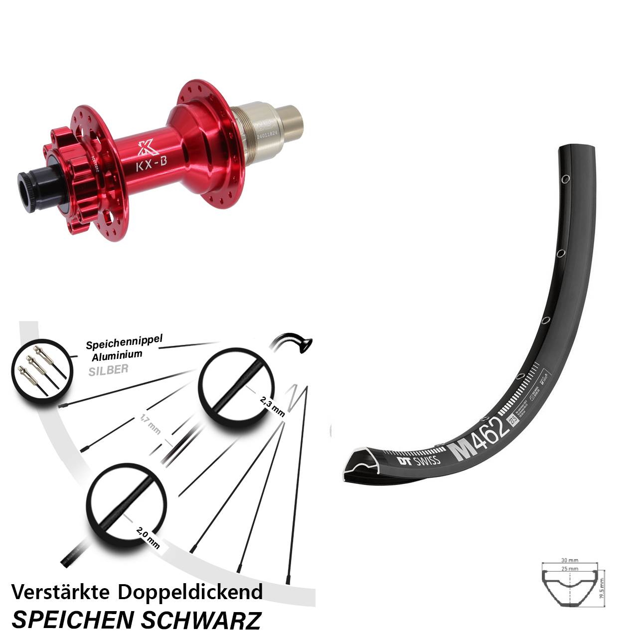 Disc 29 Zoll Laufrad DT Swiss M462 KX-B rot XD 11-12 fach 12x148 Boost