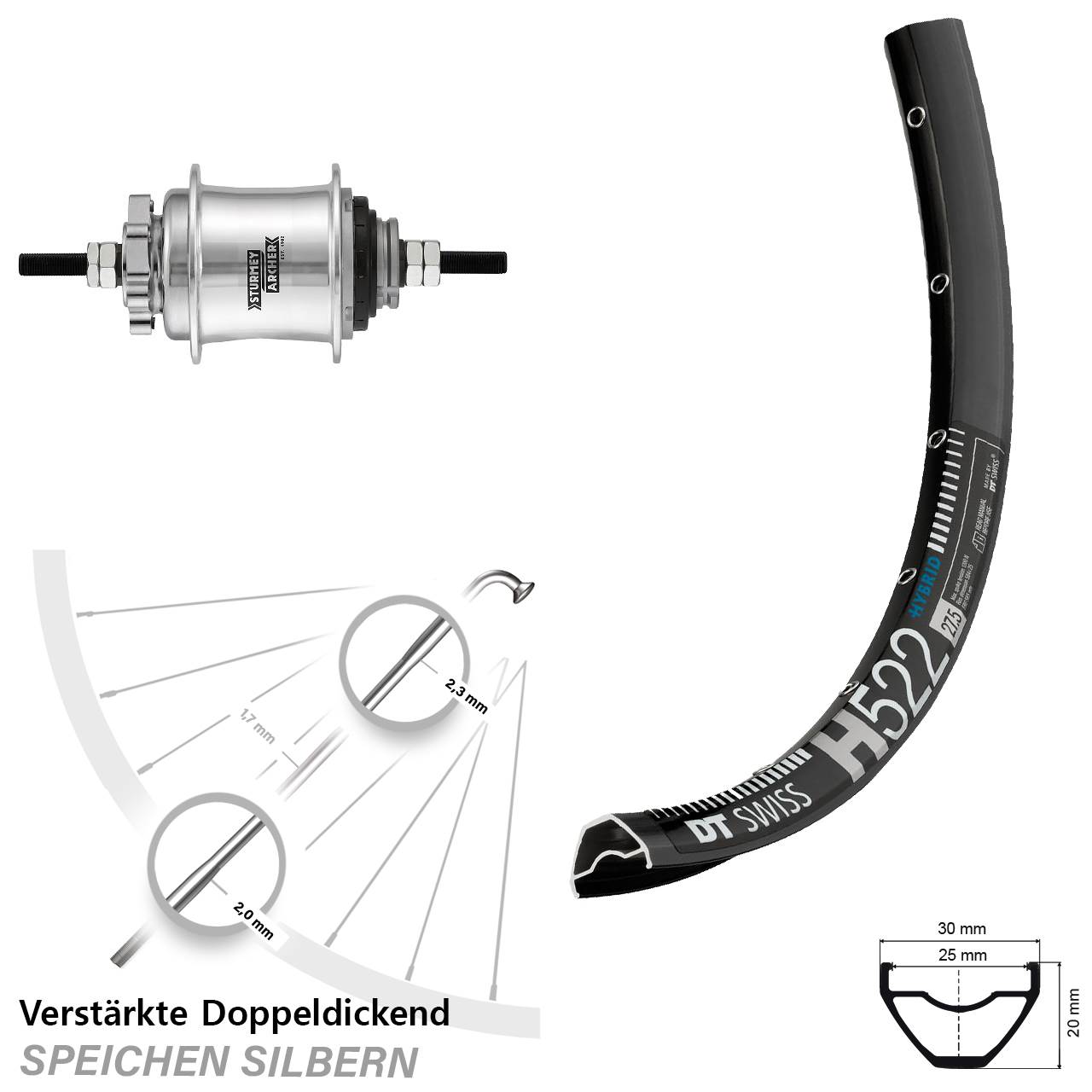 28-29 Zoll Hinterrad DT Swiss H522 Sturmey Archer Automatic A2KL Disc