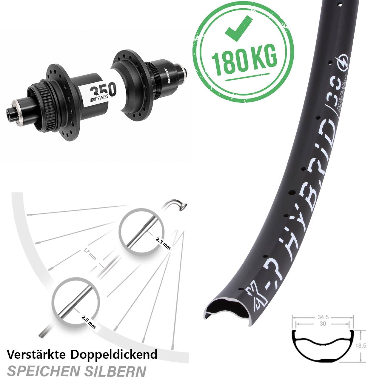 Centerlock Hinterrad für Schnellspanner 29 Zoll KX-R Hybrid 30 DT Swiss 350 XD 11-12 fach