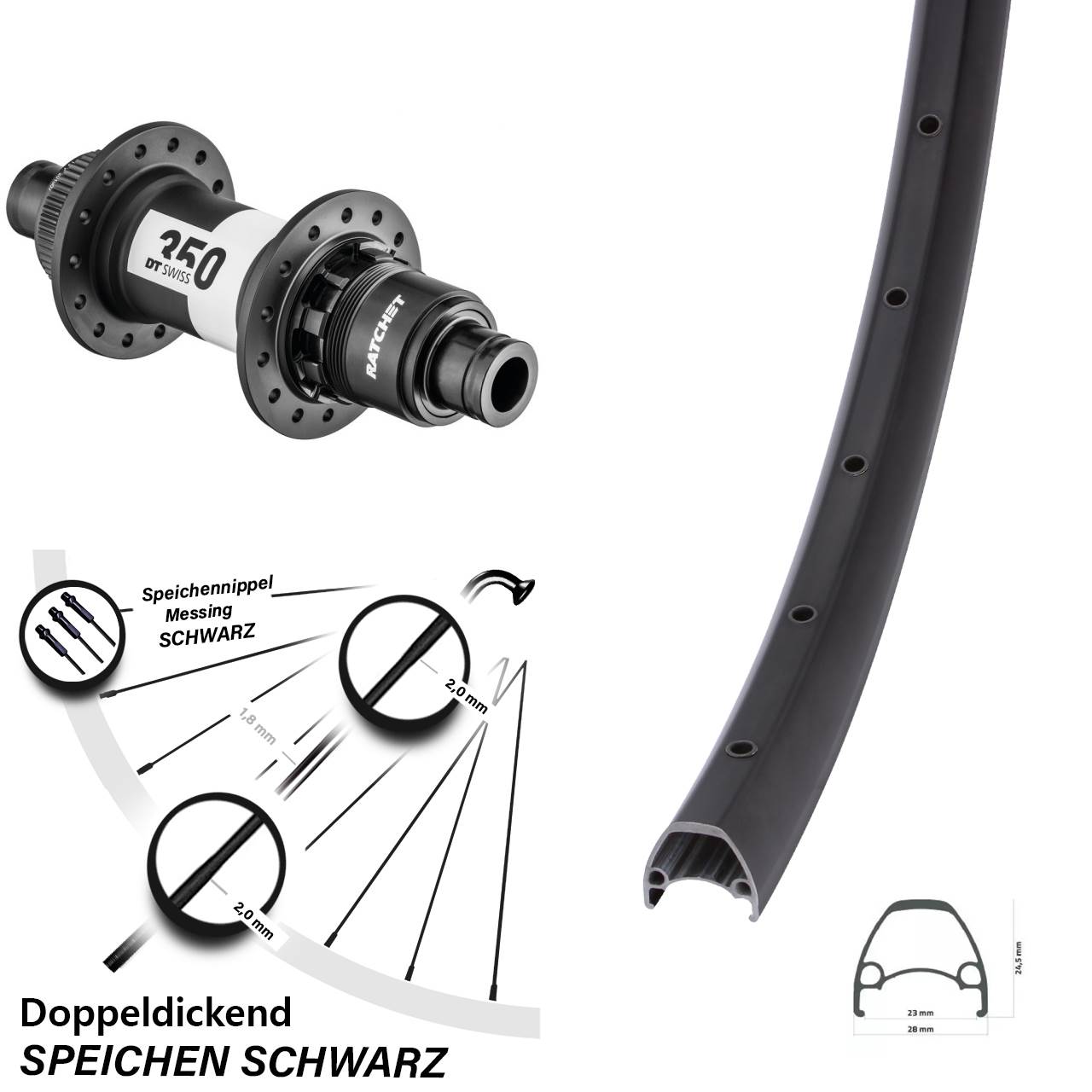 Disc Hinterrad 12x142 28 Zoll Ambrosio Sport DT Swiss 350 SRAM XD
