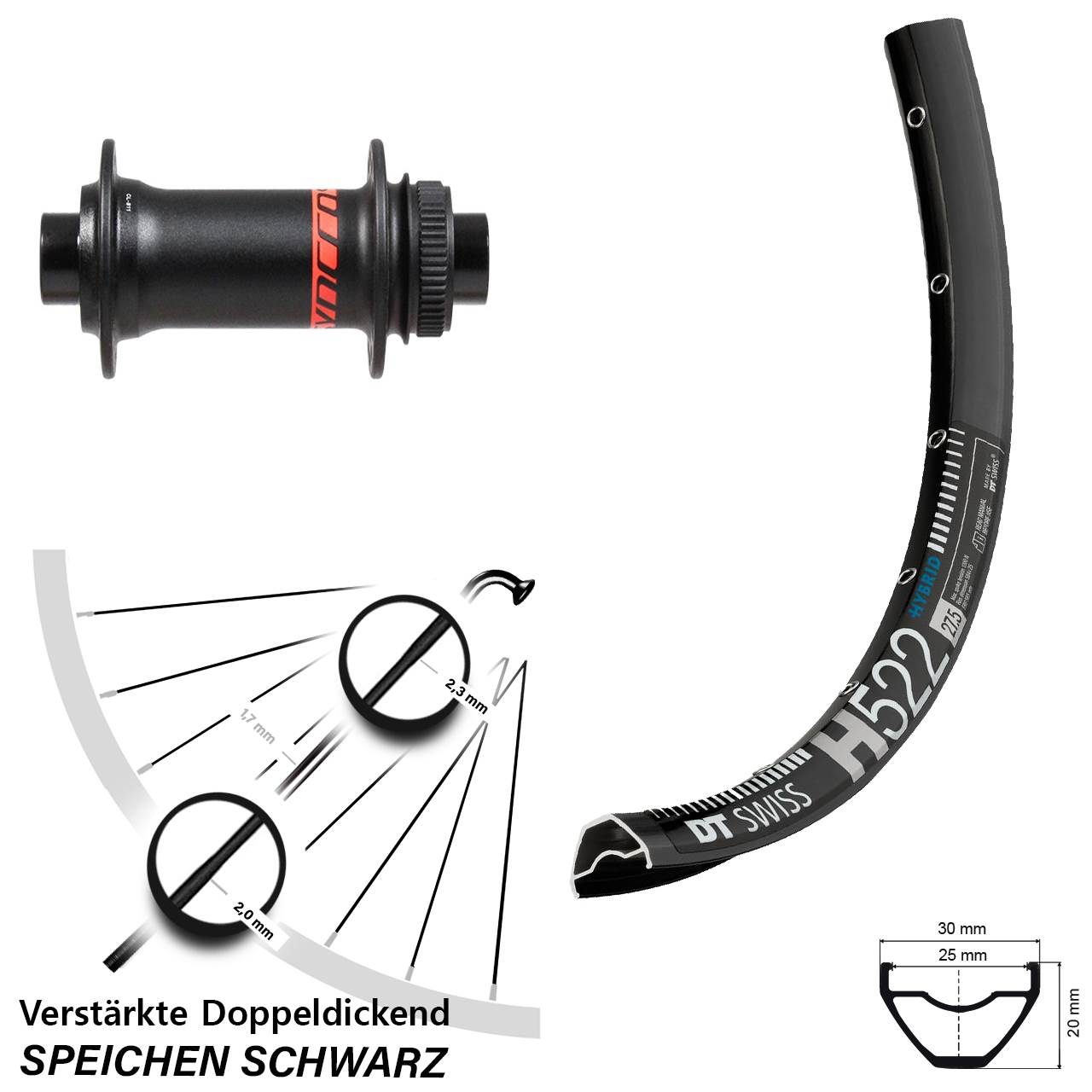 27,5 Zoll DT Swiss H522 Formula Centerlock Vorderrad 15x110 Boost