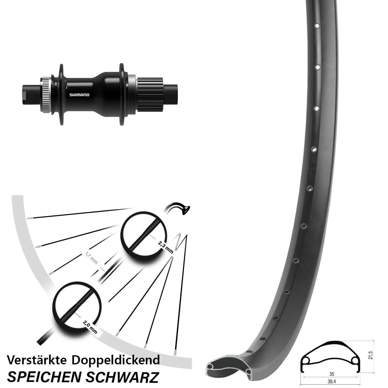 Hinterrad Centerlock 12x148 27,5 Zoll Ambrosio E35 Shimano FH-TC500 Boost Micro Spline