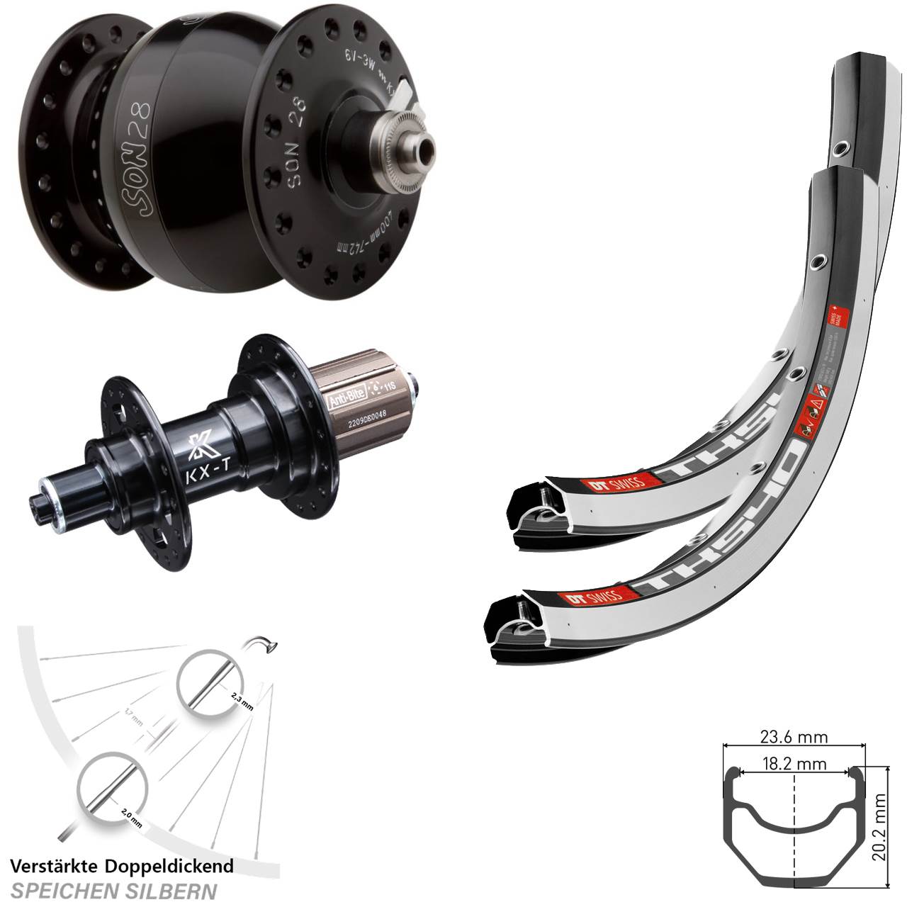 Laufradsatz für Schnellspanner SON 28 Zoll DT Swiss TK540 KX-T 8-11 fach