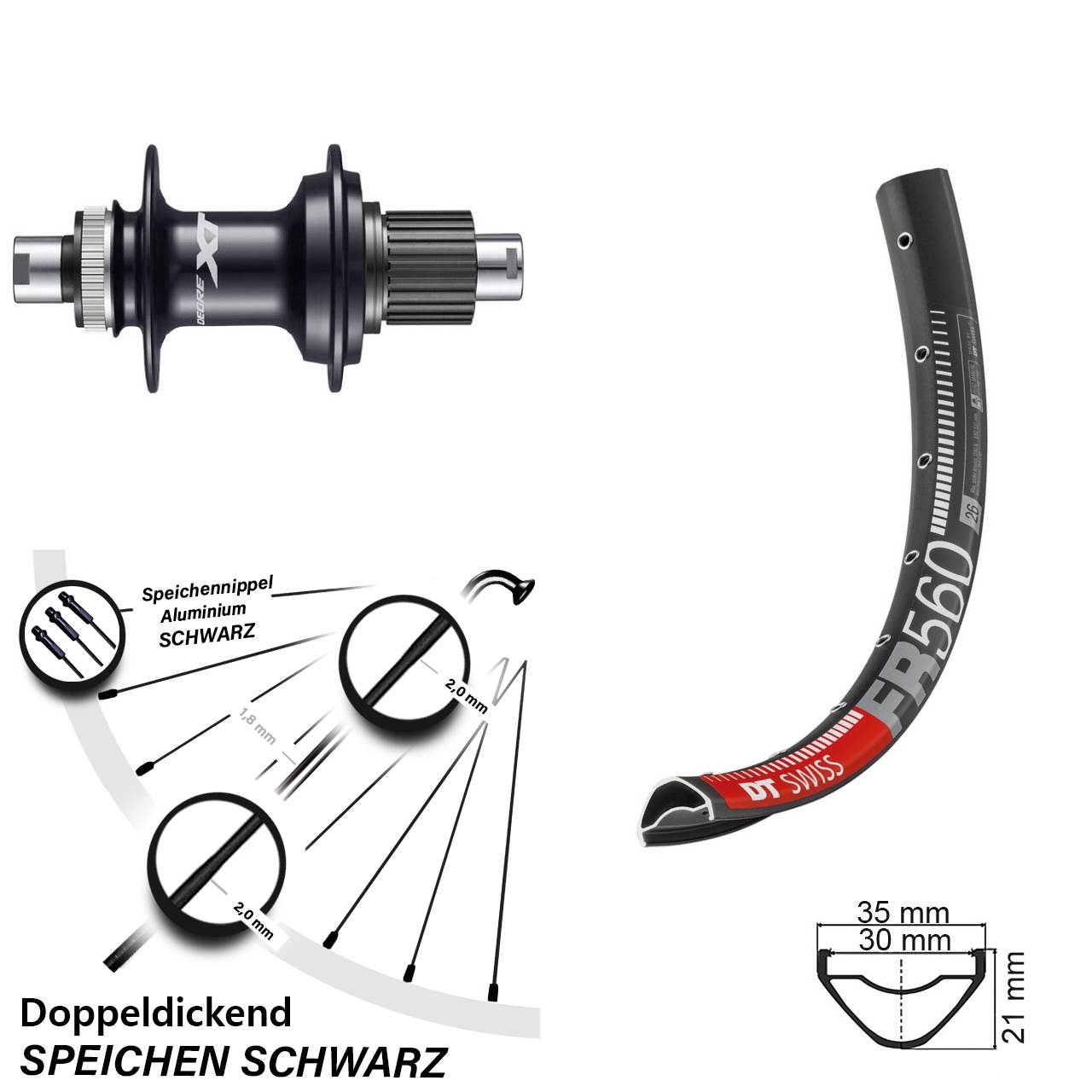 Hinterrad Centerlock 12x142 26 Zoll DT Swiss FR 560 Shimano XT Shimano Micro Spline