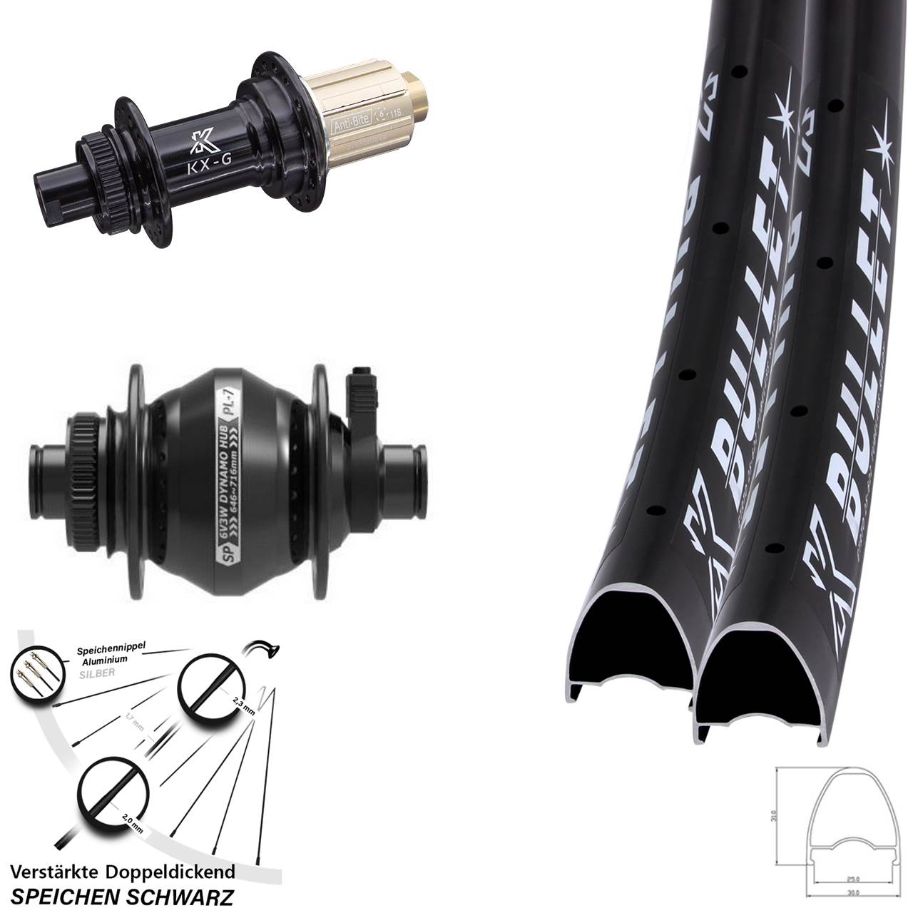 28 Zoll KX-G Bullet OS Shutter PL-7 Disc Laufradsatz 12x100/142 8-12 fach HG