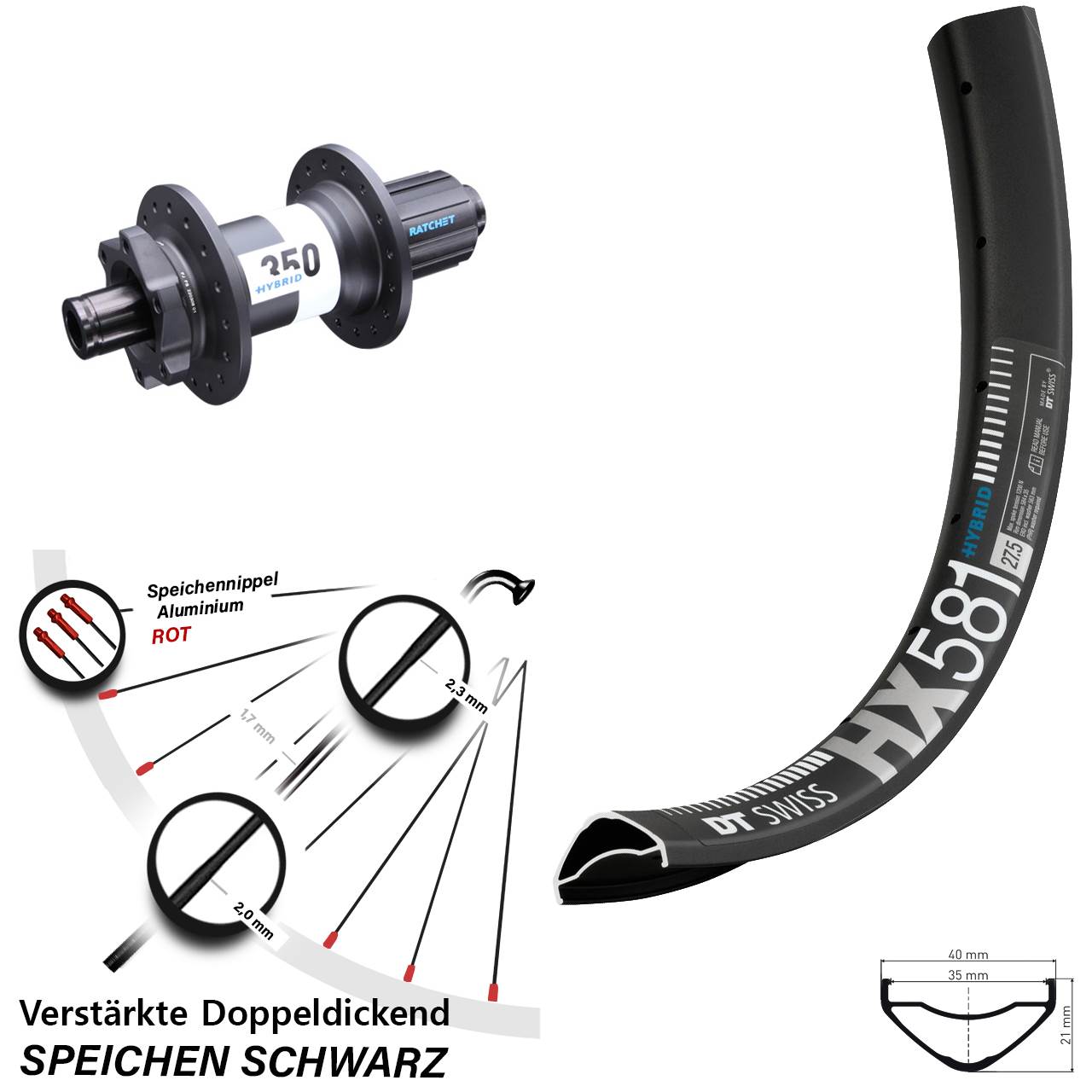 Boost Disc Hinterrad 12x148 27,5 Zoll DT Swiss HX581-350 Hybrid 8-11 fach