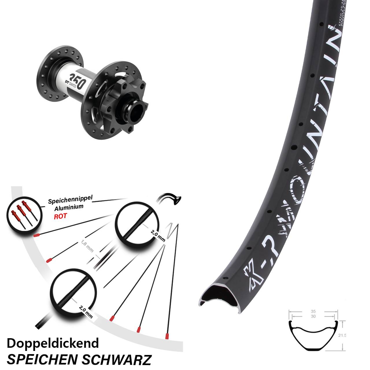 DT Swiss 350 15x100 KX-R Mountain Vorderrad MTB 29 Zoll für 6-Loch