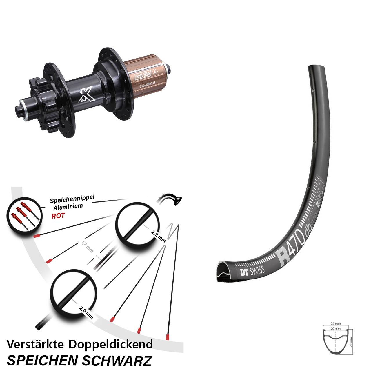 28 Zoll DT Swiss R 470 KX-M 6-Loch Hinterrad für Schnellspanner 8-12 fach
