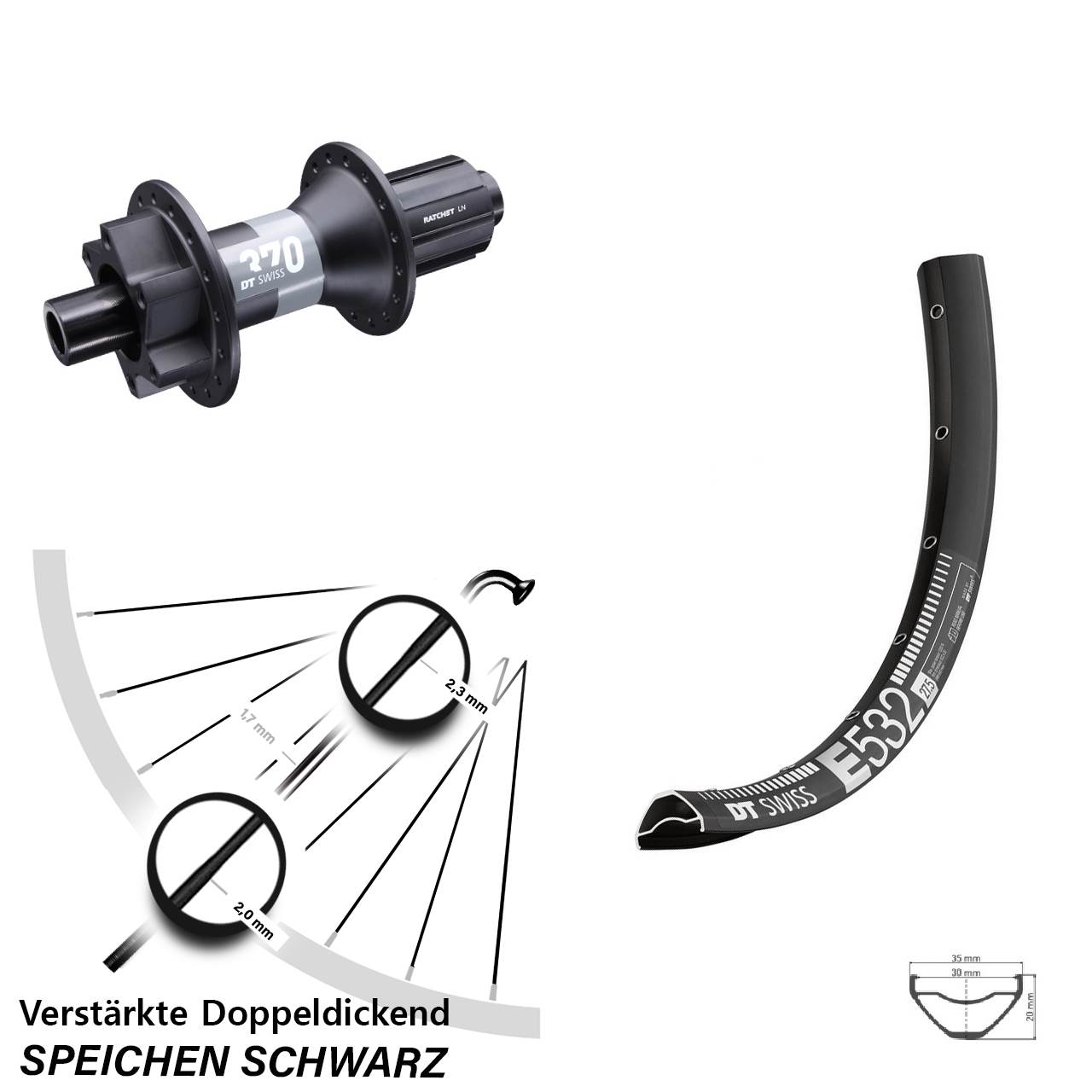 DT Swiss E532-370 29 Zoll Disc Laufrad 12x148 Boost 8-11 fach HG