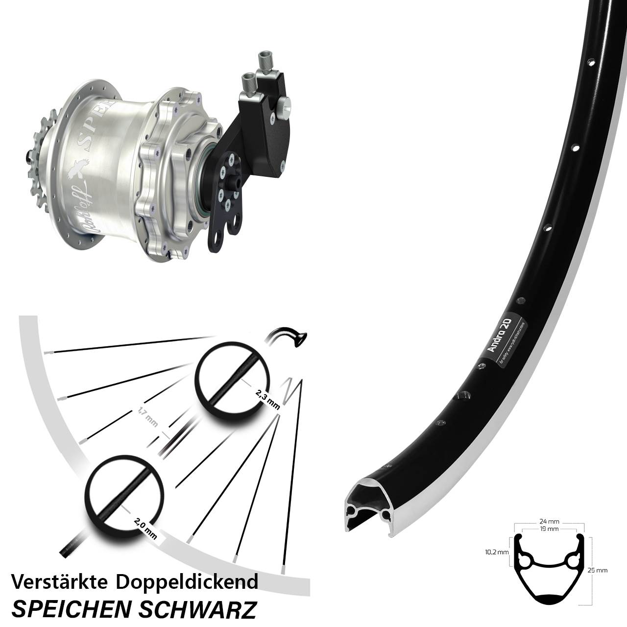 Ryde Andra 20 Hinterrad 28 Zoll mit Rohloff Speedhub CC DB Nabe