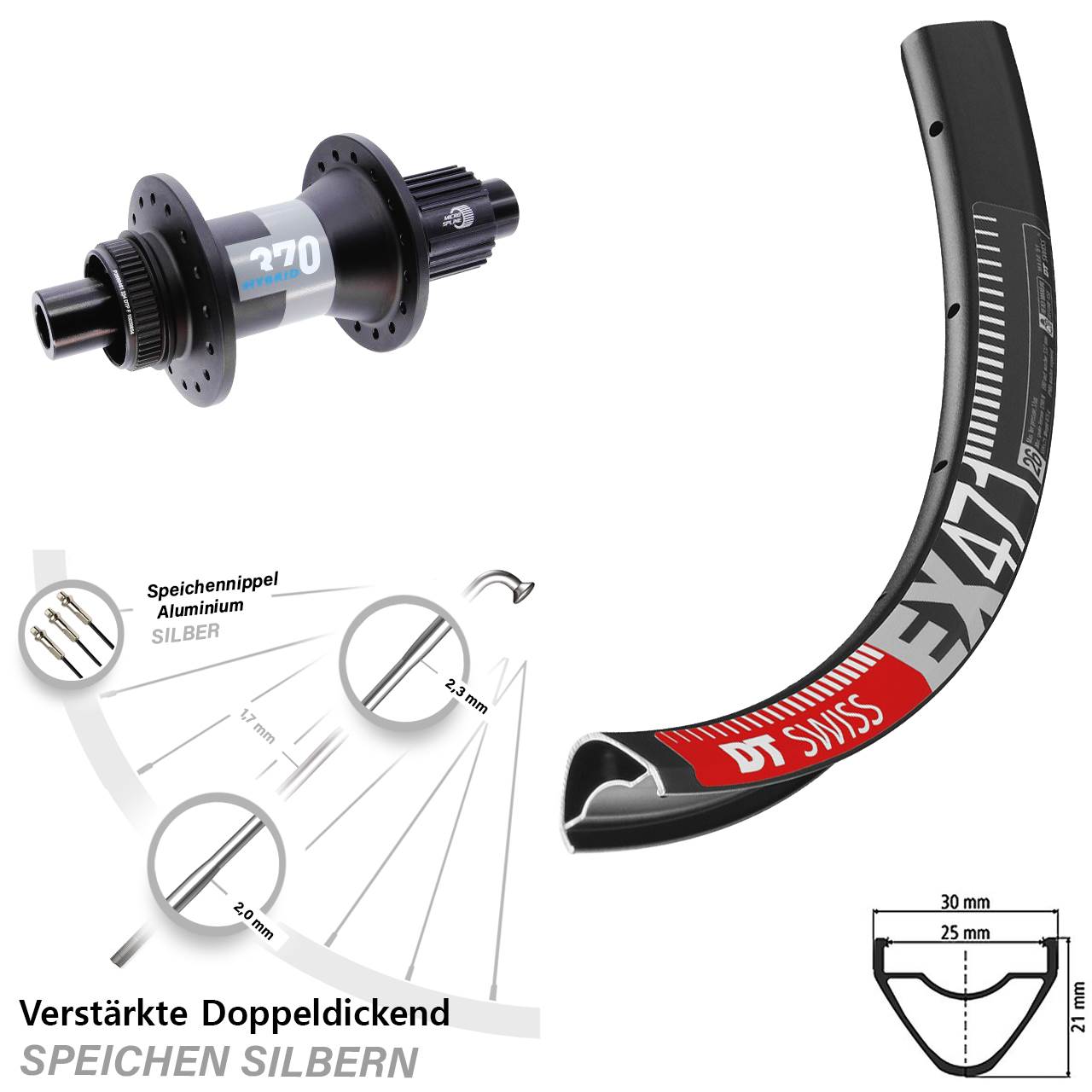 Disc Laufrad 12x148 29 Zoll DT Swiss EX471-370 Hybrid Shimano Micro Spline