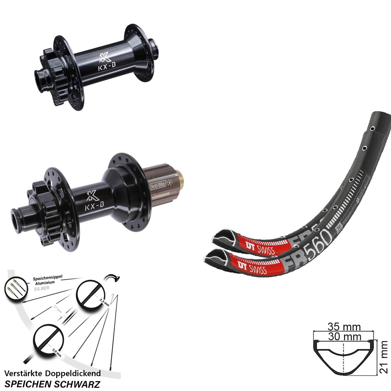 26 Zoll DT Swiss FR 560 KX-B 6-Loch Laufradsatz 15x110 12x148 8-11 fach HG