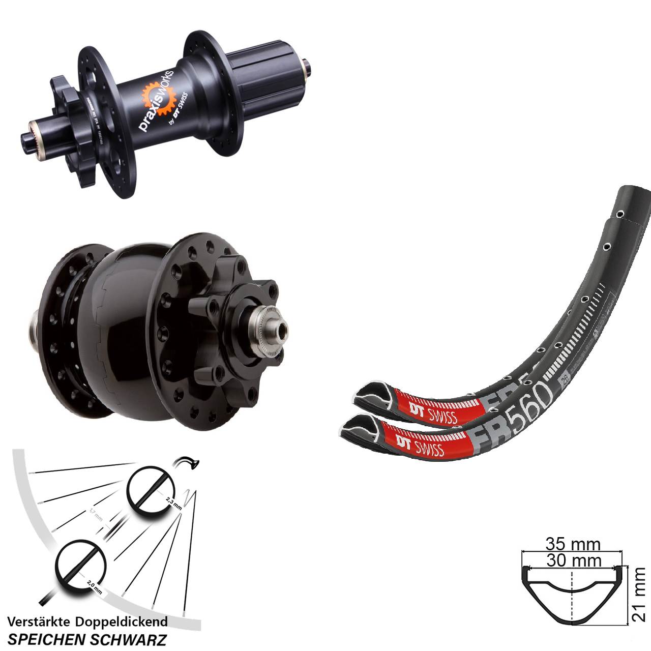 26 Zoll DT Swiss FR560 350 6-Loch SON 28 6-Loch Laufradsatz QR 8-11 fach