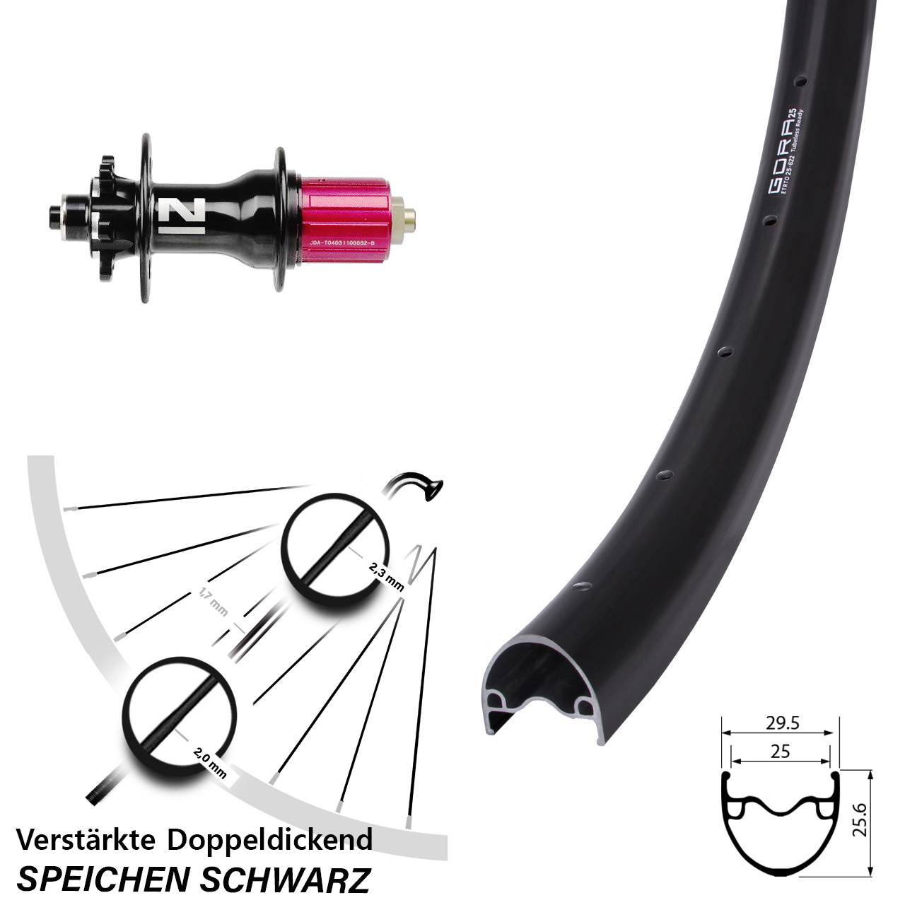 Gora 25 Novatec Superlight 28 Zoll Hinterrad 6-Loch für Schnellspanner 8-12 fach HG