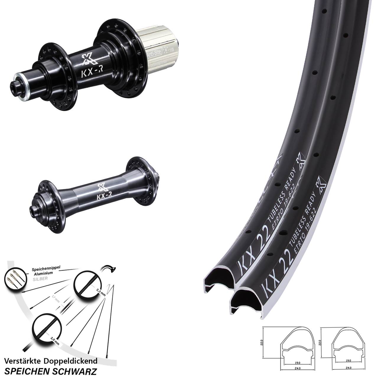 Laufradsatz für Schnellspanner 28 Zoll KX-R 22 OS 8-12 fach HG