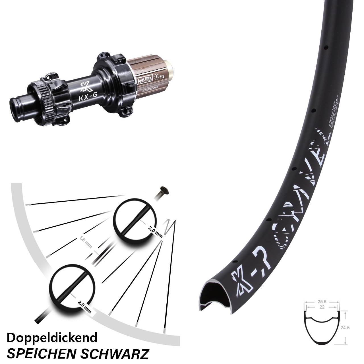 Hinterrad 28 Zoll Centerlock 12x142 KX-R Gravel Straightpull 8-12 fach HG Road