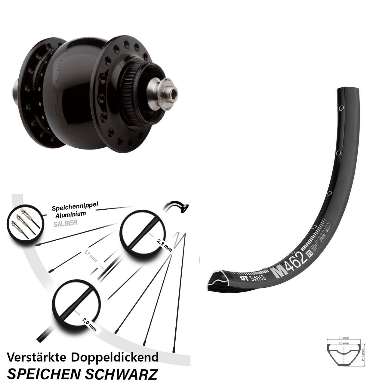 SON 28 DT Swiss M462 29 Zoll Nabendynamovorderrad Centerlock für Schnellspanner