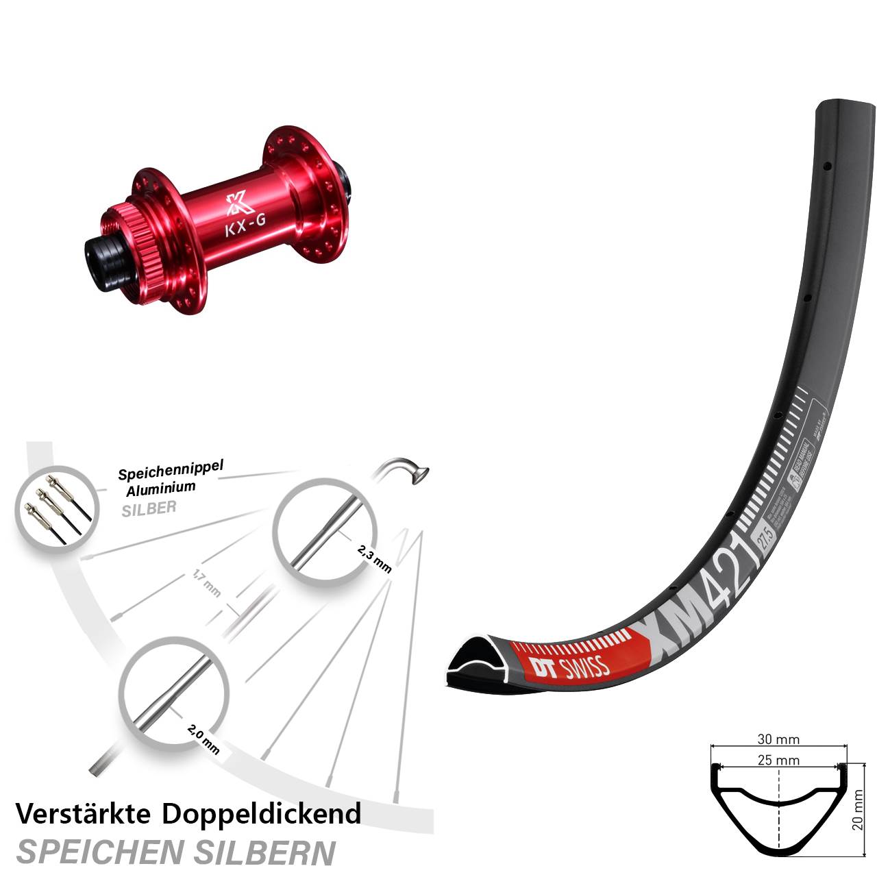 DT Swiss XM 421 KX-G rot 29 Zoll Vorderrad Centerlock 15x100