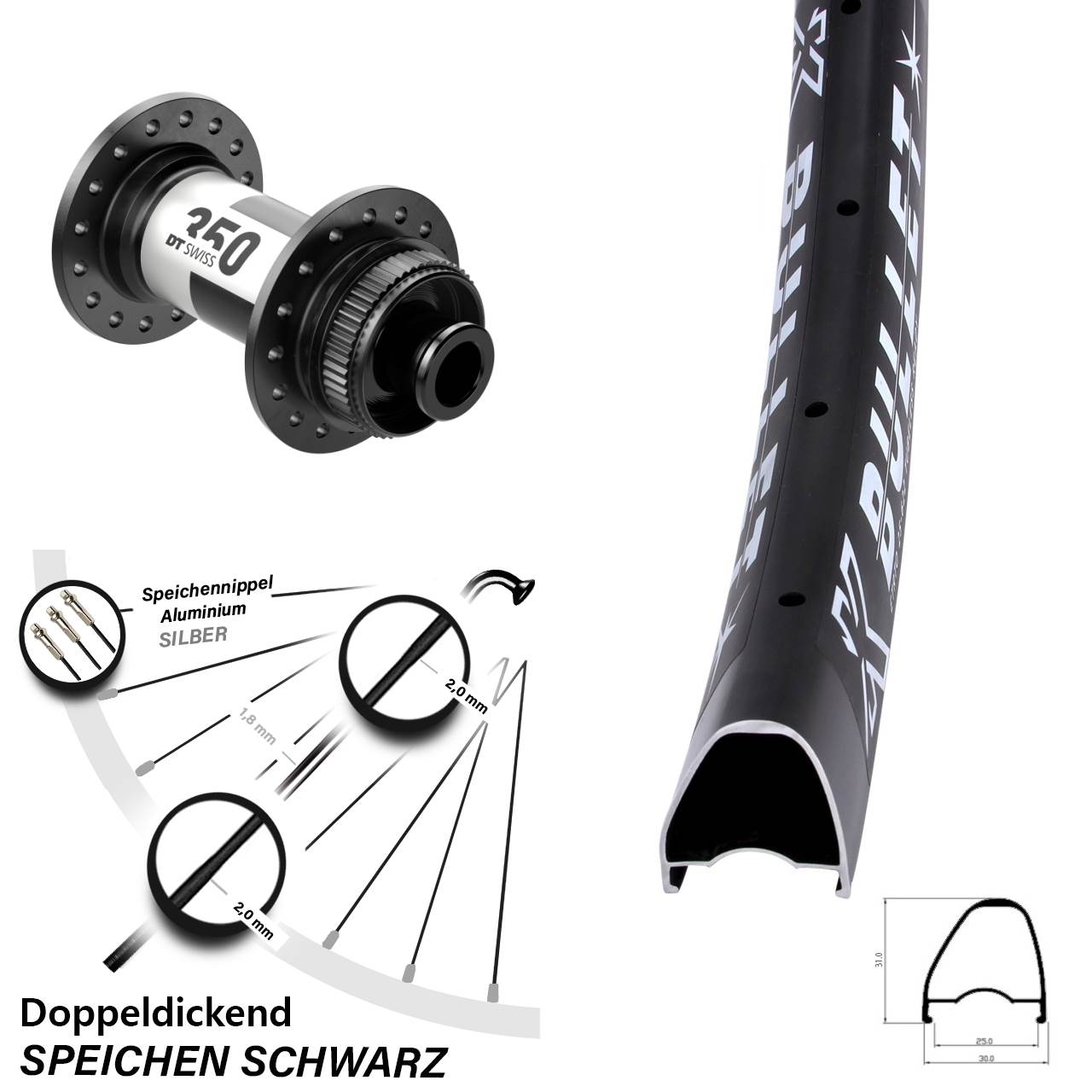 28 Zoll KX Bullet OS Vorderrad DT Swiss 350 12x100 Centerlock